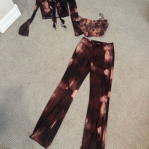 Fashion Nova Black and Pink Tie-Dye Wide Leg 3 piece set